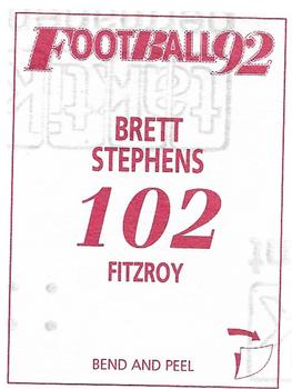 1992 Select AFL Stickers #102 Brett Stephens Back
